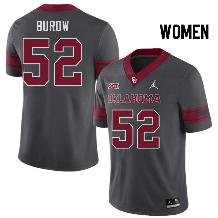 Women #52 Avery Burow Oklahoma Sooners College Football Jerseys Stitched-Charcoal